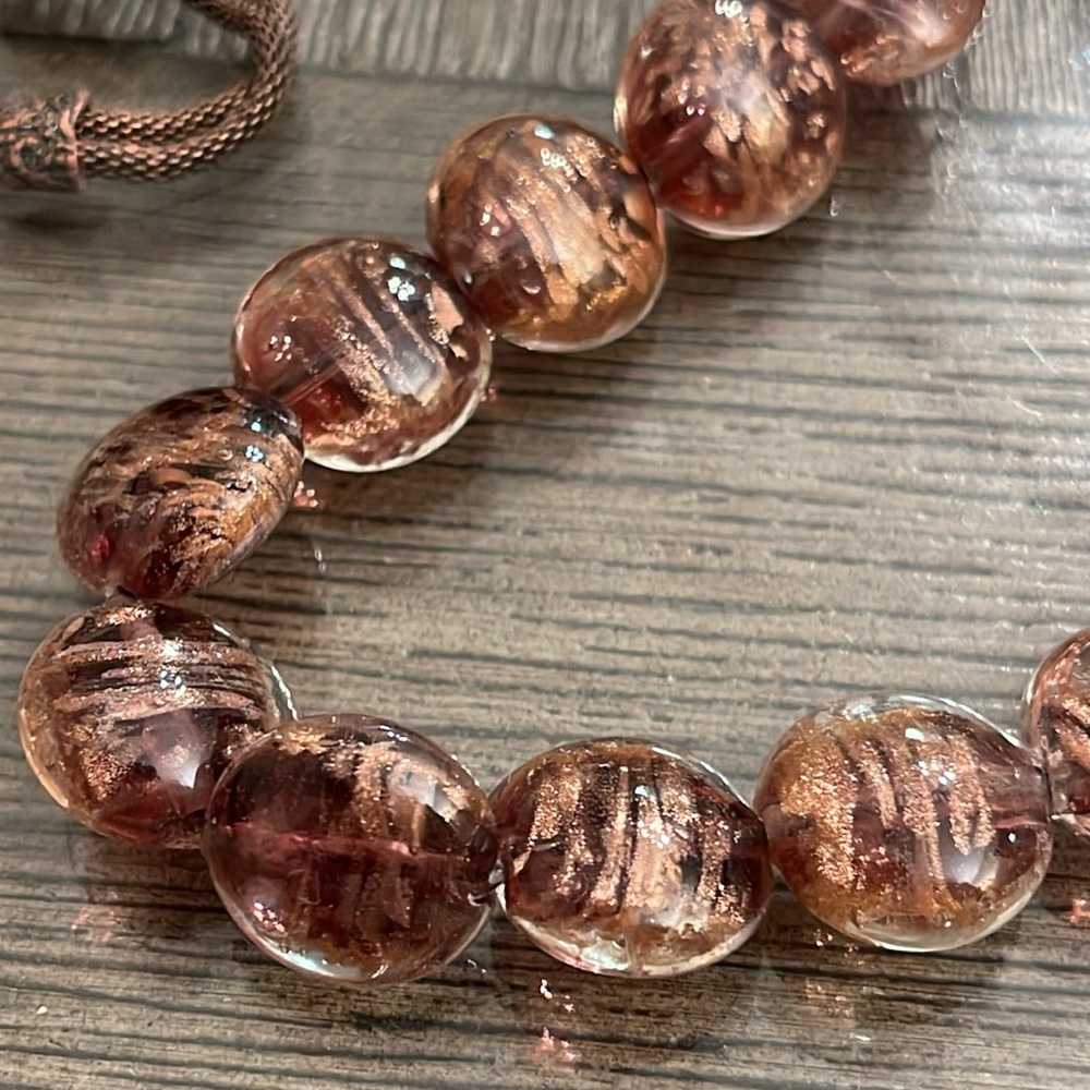 Coldwater Creek Copper Colored Murano Glass Beads & Antique Copper Chain - Picture 2 of 16